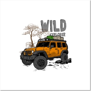 Wild Explorer Jeep - Adventure Orange Jeep Wild Explore for Outdoor enthusiasts Posters and Art